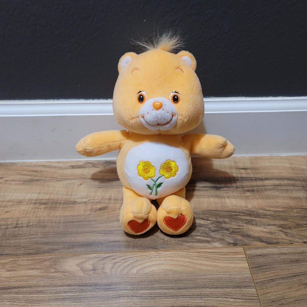 2002 Care Bears Plush Beanie Peach Orange Friendship Bear Flower Tummy